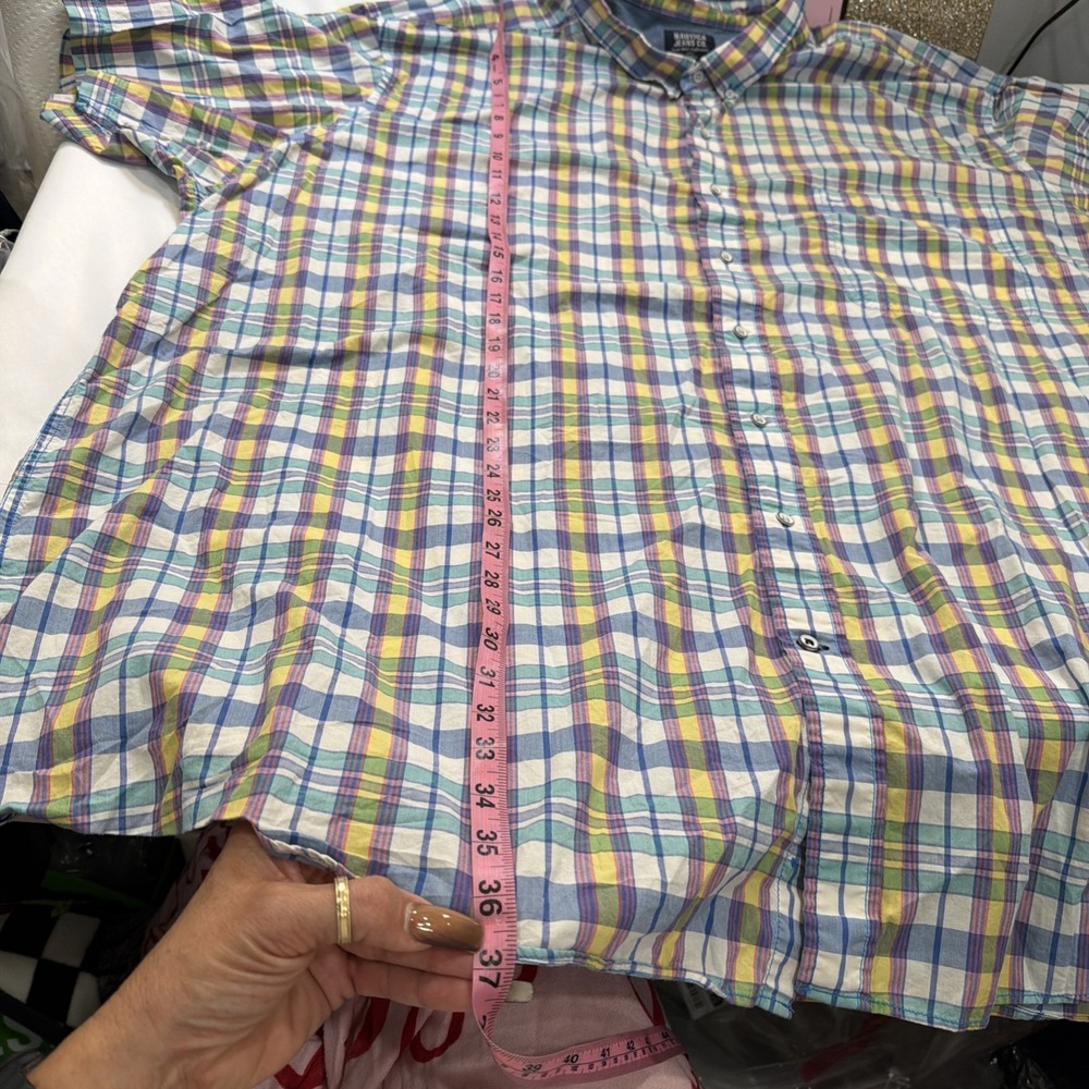 Nautica Men Shirt Large Plaid Linen Blend Button Up Short SleeveEaster 5xlt 512 - Picture 6 of 8